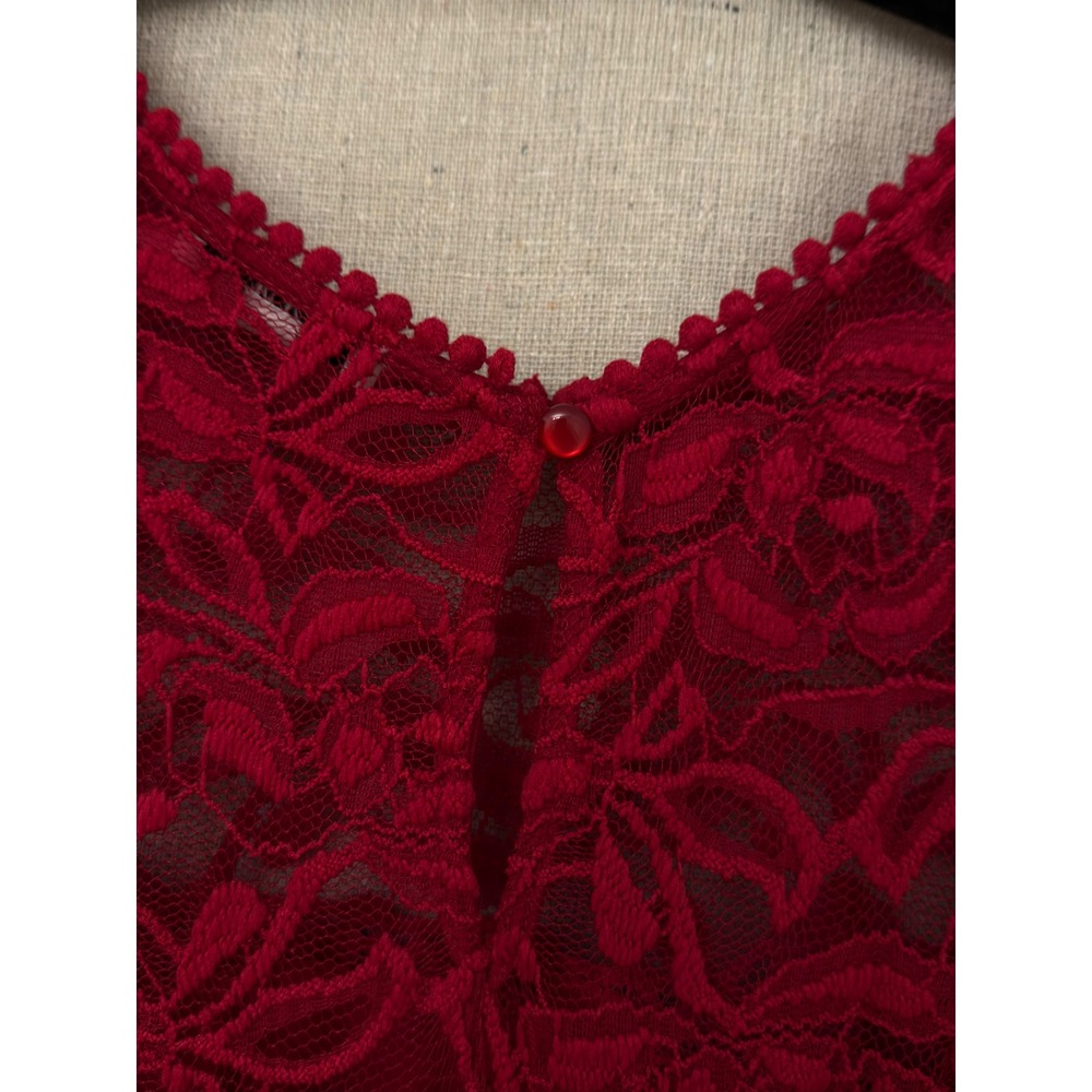 AUW Womens Red Lace Chiffon Shift Dress Plus Size 2X 3/4 Sleeve Keyhole Back - Picture 3 of 4